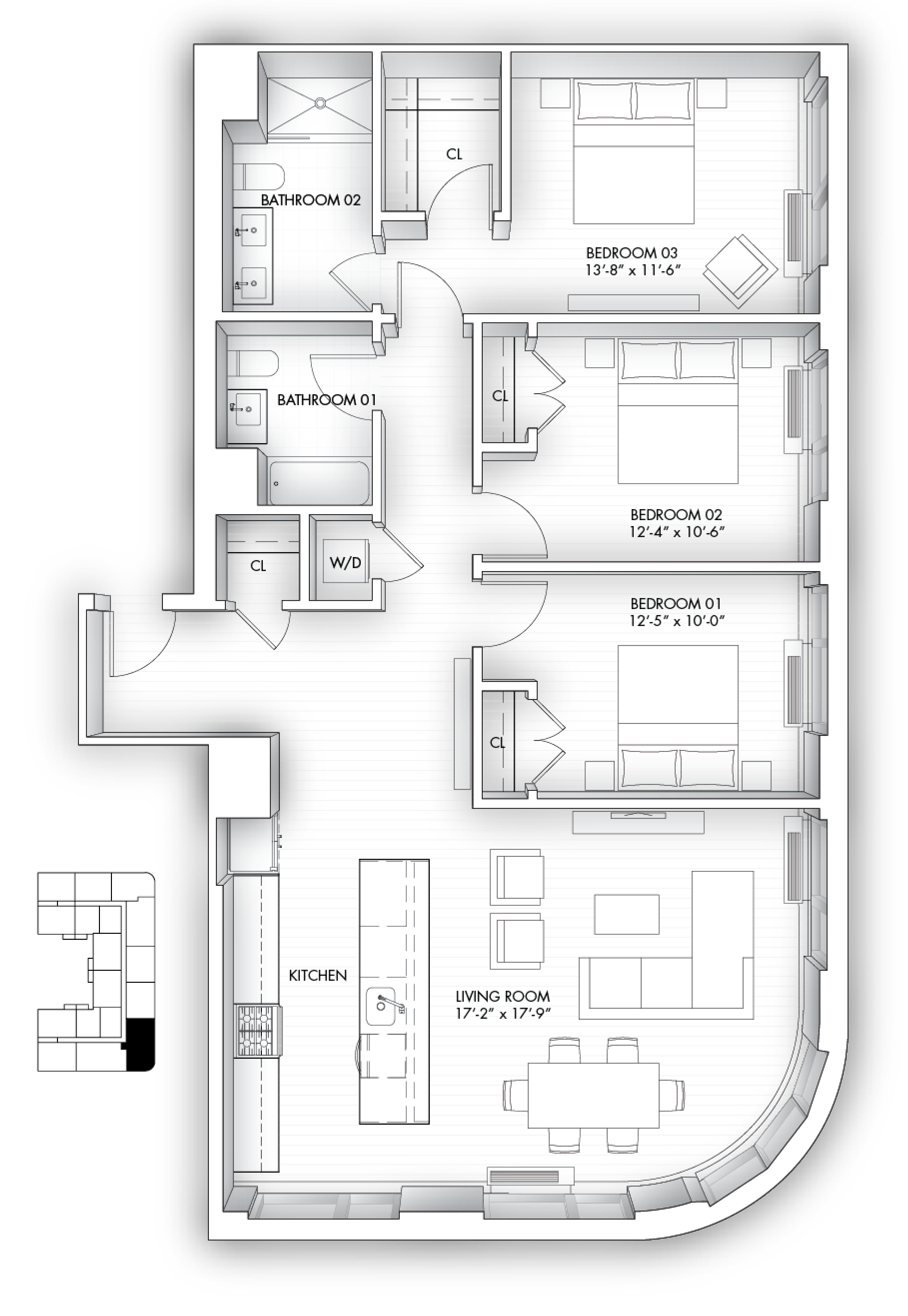 Floor plan for 3 beds, 2 baths, 1498 sqft